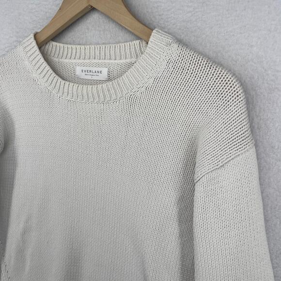 EVERLANE Sweater S Chunky Pullover Jumper Cotton Blend Off White - Picture 2 of 12